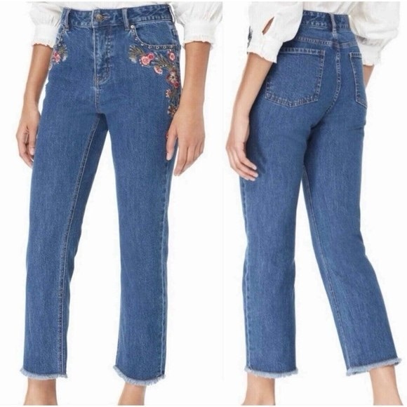 kate spade Denim - Kate Spade Broome St Ditsy Floral Embroidered Raw Hi Rise Cropped Jeans Sz 29